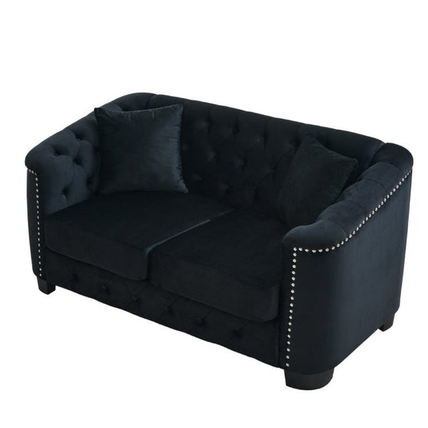 English Elm 59-Inch Chesterfield Velvet Loveseat with Button Tufting Nailhead Arms and Pine Frame W834S00684