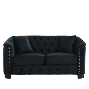 English Elm 59-Inch Chesterfield Velvet Loveseat with Button Tufting Nailhead Arms and Pine Frame W834S00684