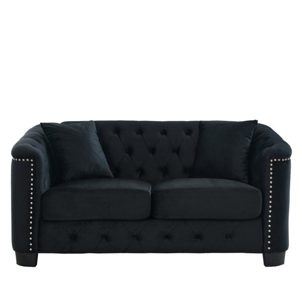 English Elm 59-Inch Chesterfield Velvet Loveseat with Button Tufting Nailhead Arms and Pine Frame W834S00684