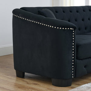 English Elm 59-Inch Chesterfield Velvet Loveseat with Button Tufting Nailhead Arms and Pine Frame W834S00684