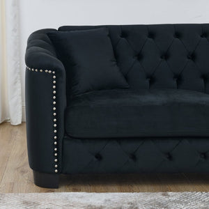 English Elm 59-Inch Chesterfield Velvet Loveseat with Button Tufting Nailhead Arms and Pine Frame W834S00684