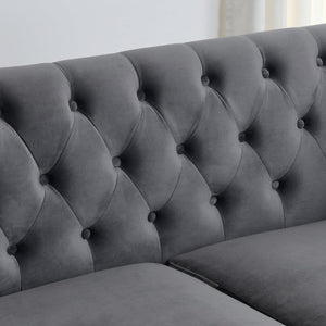 English Elm 59-Inch Chesterfield Velvet Sofa Tufted Button Back Nailhead Arms Compact Loveseat W834S00685