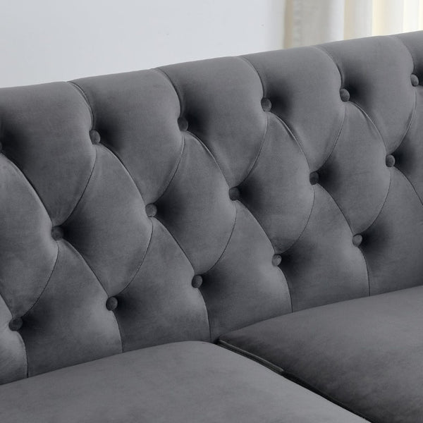 English Elm 59-Inch Chesterfield Velvet Sofa Tufted Button Back Nailhead Arms Compact Loveseat W834S00685