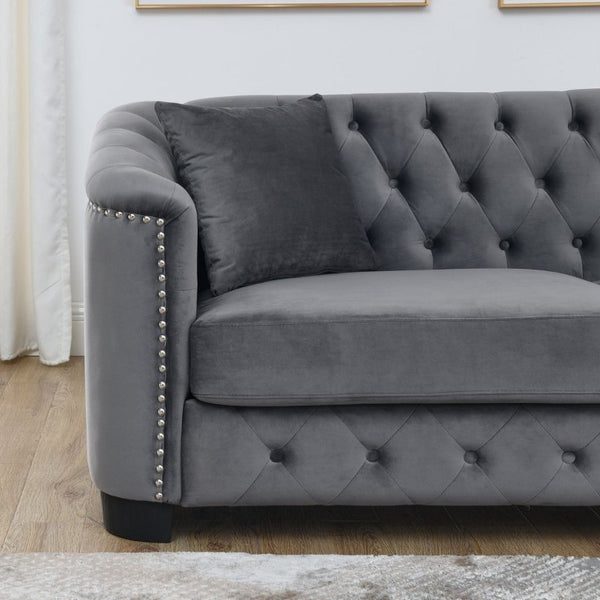 English Elm 59-Inch Chesterfield Velvet Sofa Tufted Button Back Nailhead Arms Compact Loveseat W834S00685