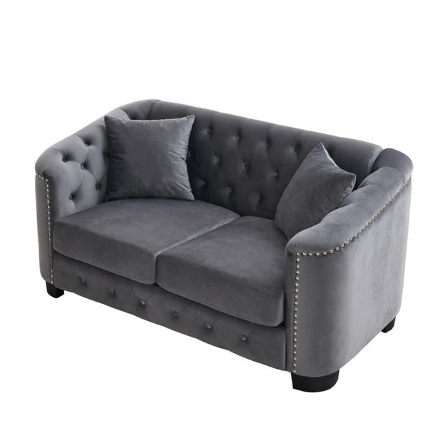 English Elm 59-Inch Chesterfield Velvet Sofa Tufted Button Back Nailhead Arms Compact Loveseat W834S00685