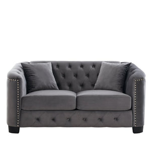 English Elm 59-Inch Chesterfield Velvet Sofa Tufted Button Back Nailhead Arms Compact Loveseat W834S00685
