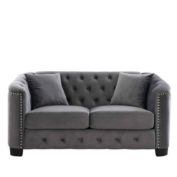 English Elm 59-Inch Chesterfield Velvet Sofa Tufted Button Back Nailhead Arms Compact Loveseat W834S00685