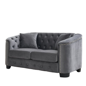 English Elm 59-Inch Chesterfield Velvet Sofa Tufted Button Back Nailhead Arms Compact Loveseat W834S00685