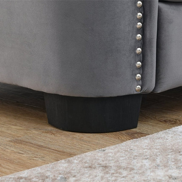 English Elm 59-Inch Chesterfield Velvet Sofa Tufted Button Back Nailhead Arms Compact Loveseat W834S00685