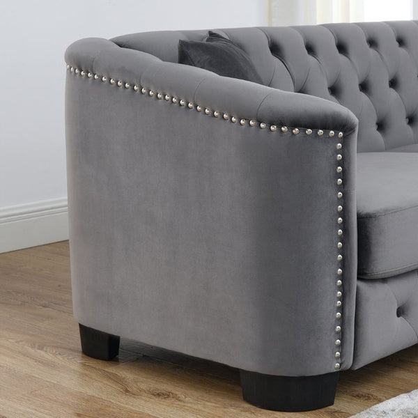 English Elm 59-Inch Chesterfield Velvet Sofa Tufted Button Back Nailhead Arms Compact Loveseat W834S00685