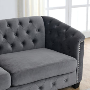 English Elm 59-Inch Chesterfield Velvet Sofa Tufted Button Back Nailhead Arms Compact Loveseat W834S00685
