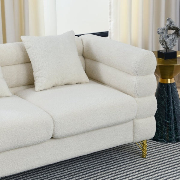 English Elm A Cloud Shaped Teddy Fleece Sofa Set with Gold Legs and Sculptural Wavy Backrest W834S00686