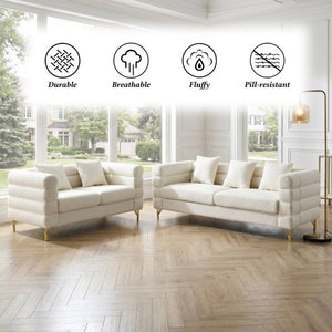 English Elm A Cloud Shaped Teddy Fleece Sofa Set with Gold Legs and Sculptural Wavy Backrest W834S00686
