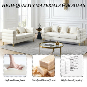 English Elm A Cloud Shaped Teddy Fleece Sofa Set with Gold Legs and Sculptural Wavy Backrest W834S00686