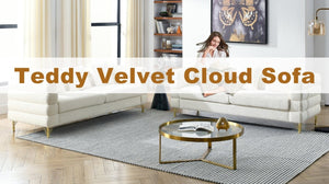 English Elm A Cloud Shaped Teddy Fleece Sofa Set with Gold Legs and Sculptural Wavy Backrest W834S00686