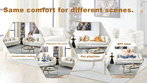 English Elm A Cloud Shaped Teddy Fleece Sofa Set with Gold Legs and Sculptural Wavy Backrest W834S00686