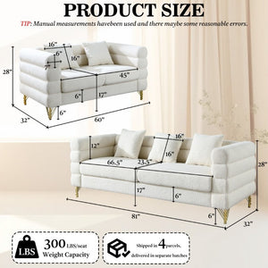 English Elm A Cloud Shaped Teddy Fleece Sofa Set with Gold Legs and Sculptural Wavy Backrest W834S00686