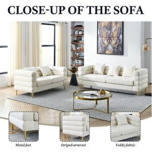 English Elm A Cloud Shaped Teddy Fleece Sofa Set with Gold Legs and Sculptural Wavy Backrest W834S00686
