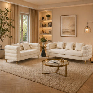 English Elm A Cloud Shaped Teddy Fleece Sofa Set with Gold Legs and Sculptural Wavy Backrest W834S00686