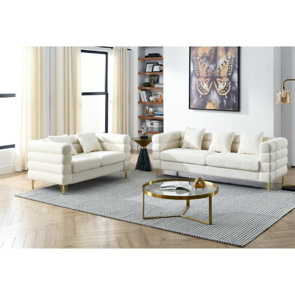 English Elm A Cloud Shaped Teddy Fleece Sofa Set with Gold Legs and Sculptural Wavy Backrest W834S00686