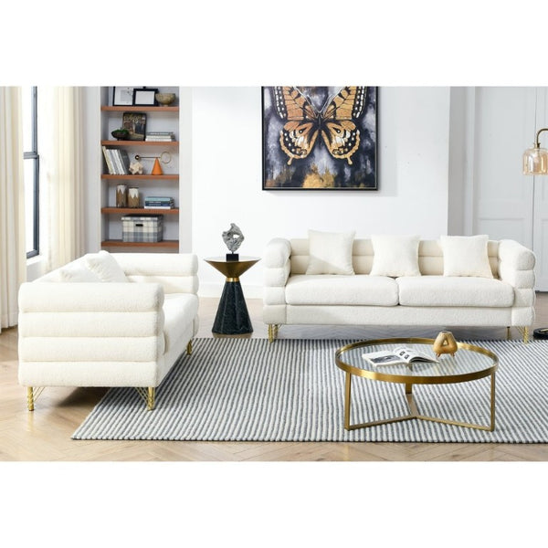 English Elm A Cloud Shaped Teddy Fleece Sofa Set with Gold Legs and Sculptural Wavy Backrest W834S00686
