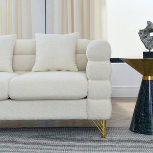 English Elm A Cloud Shaped Teddy Fleece Sofa Set with Gold Legs and Sculptural Wavy Backrest W834S00686