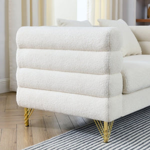English Elm A Cloud Shaped Teddy Fleece Sofa Set with Gold Legs and Sculptural Wavy Backrest W834S00686