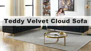 English Elm A Cloud Inspired Teddy Fabric Sofa Set with Gold Legs and Sculptural Wave Backrest W834S00687