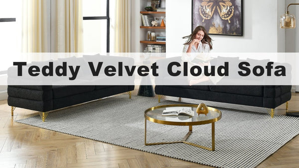 English Elm A Cloud Inspired Teddy Fabric Sofa Set with Gold Legs and Sculptural Wave Backrest W834S00687