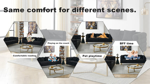 English Elm A Cloud Inspired Teddy Fabric Sofa Set with Gold Legs and Sculptural Wave Backrest W834S00687
