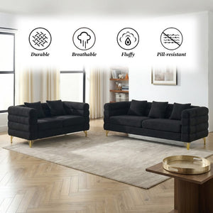 English Elm A Cloud Inspired Teddy Fabric Sofa Set with Gold Legs and Sculptural Wave Backrest W834S00687
