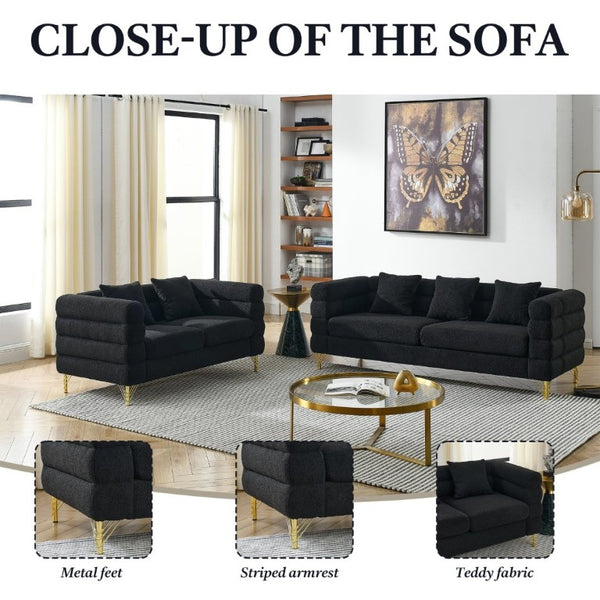 English Elm A Cloud Inspired Teddy Fabric Sofa Set with Gold Legs and Sculptural Wave Backrest W834S00687