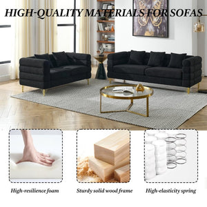 English Elm A Cloud Inspired Teddy Fabric Sofa Set with Gold Legs and Sculptural Wave Backrest W834S00687
