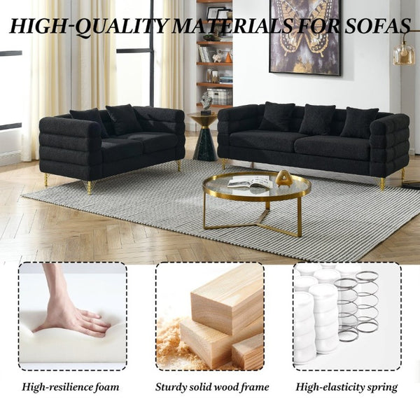 English Elm A Cloud Inspired Teddy Fabric Sofa Set with Gold Legs and Sculptural Wave Backrest W834S00687