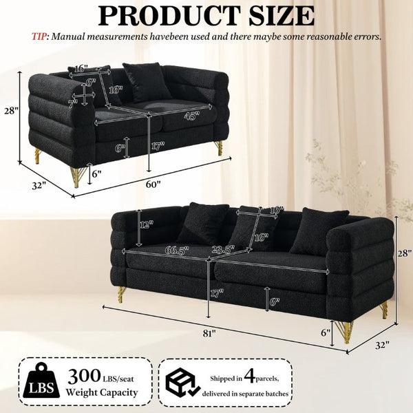 English Elm A Cloud Inspired Teddy Fabric Sofa Set with Gold Legs and Sculptural Wave Backrest W834S00687