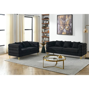 English Elm A Cloud Inspired Teddy Fabric Sofa Set with Gold Legs and Sculptural Wave Backrest W834S00687