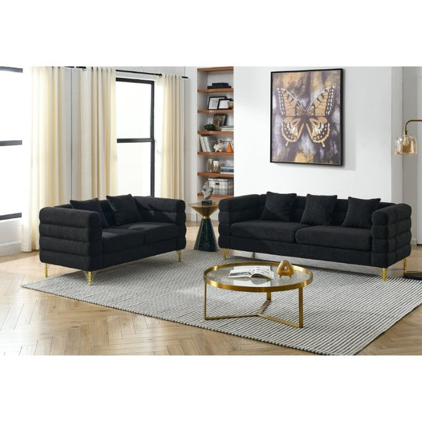 English Elm A Cloud Inspired Teddy Fabric Sofa Set with Gold Legs and Sculptural Wave Backrest W834S00687