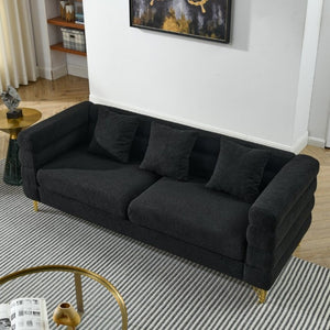 English Elm A Cloud Inspired Teddy Fabric Sofa Set with Gold Legs and Sculptural Wave Backrest W834S00687