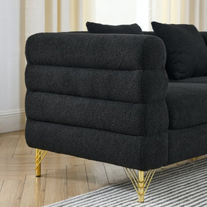 English Elm A Cloud Inspired Teddy Fabric Sofa Set with Gold Legs and Sculptural Wave Backrest W834S00687