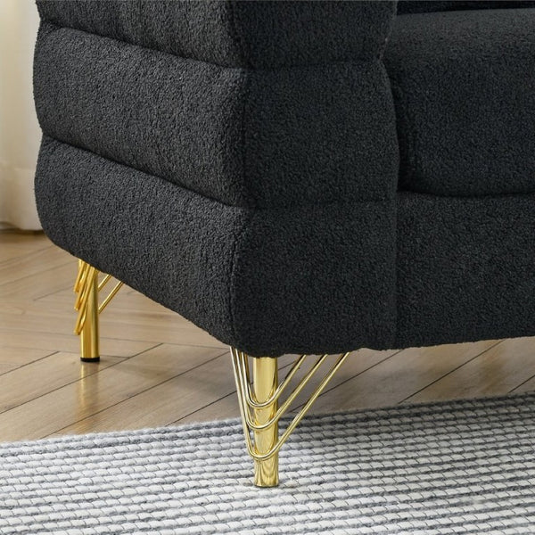 English Elm A Cloud Inspired Teddy Fabric Sofa Set with Gold Legs and Sculptural Wave Backrest W834S00687