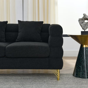 English Elm A Cloud Inspired Teddy Fabric Sofa Set with Gold Legs and Sculptural Wave Backrest W834S00687