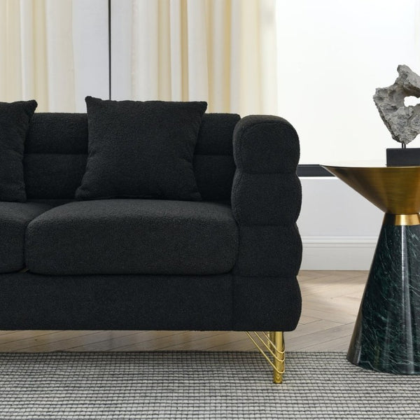 English Elm A Cloud Inspired Teddy Fabric Sofa Set with Gold Legs and Sculptural Wave Backrest W834S00687