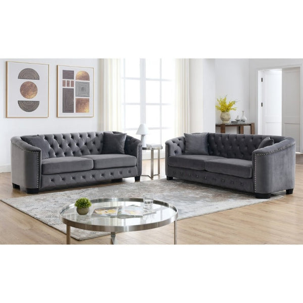 English Elm Velvet Chesterfield Sofa with Deep Tufted Buttons Brass Nailhead Trim and Solid Pine Frame W834S00688