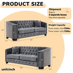 English Elm Velvet Chesterfield Sofa with Deep Tufted Buttons Brass Nailhead Trim and Solid Pine Frame W834S00688
