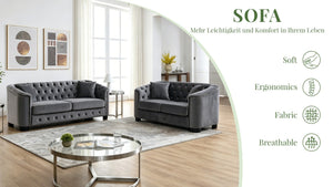 English Elm Velvet Chesterfield Sofa with Deep Tufted Buttons Brass Nailhead Trim and Solid Pine Frame W834S00688