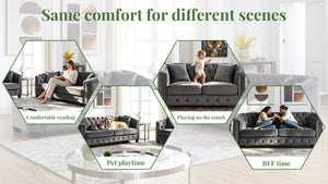 English Elm Velvet Chesterfield Sofa with Deep Tufted Buttons Brass Nailhead Trim and Solid Pine Frame W834S00688