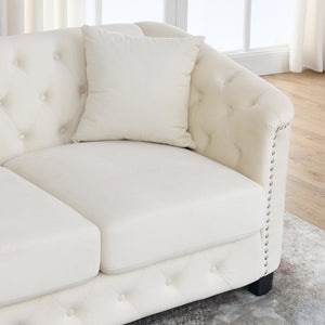 English Elm Velvet Chesterfield Sofa with Deep Tufting Brass Nailhead Trim and Plush Seat Cushions W834S00689