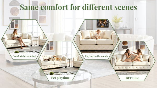 English Elm Velvet Chesterfield Sofa with Deep Tufting Brass Nailhead Trim and Plush Seat Cushions W834S00689