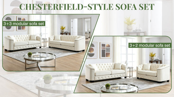 English Elm Velvet Chesterfield Sofa with Deep Tufting Brass Nailhead Trim and Plush Seat Cushions W834S00689