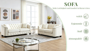 English Elm Velvet Chesterfield Sofa with Deep Tufting Brass Nailhead Trim and Plush Seat Cushions W834S00689